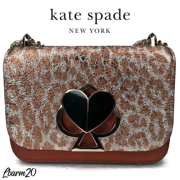 Kate Spade Nicola Leather Crossbody Leopard Shoulder Bag Metallic Copper Cheetah - Picture 2 of 16